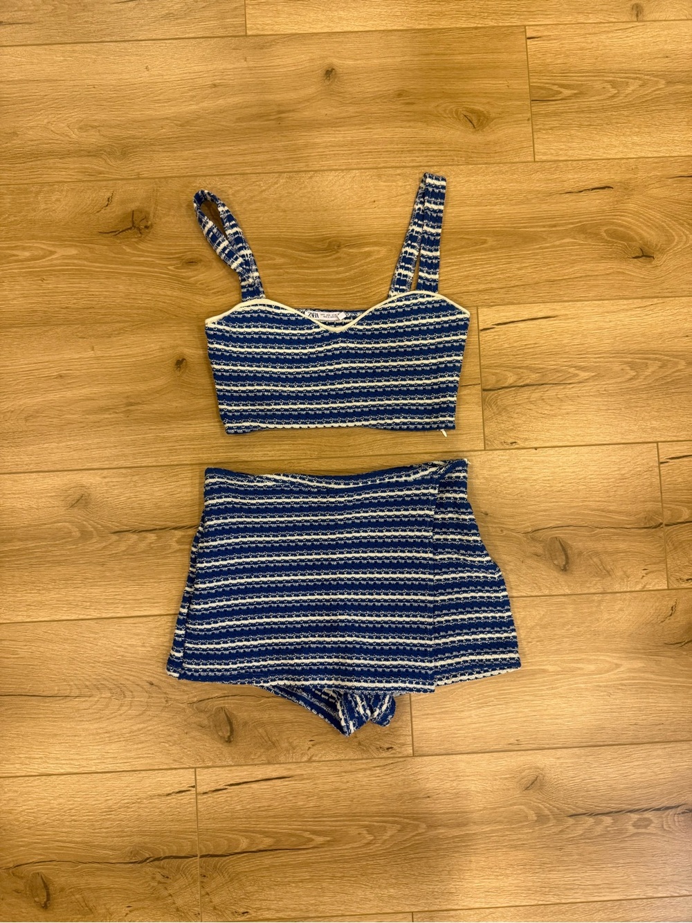 Zara Blue and White Striped Crop Top with Matching Skort
